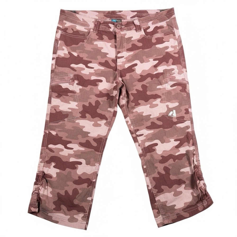 Eddie Bauer First Ascent Camo Capri Pants Women Size 12 Pink/Maroon Stretch Hike